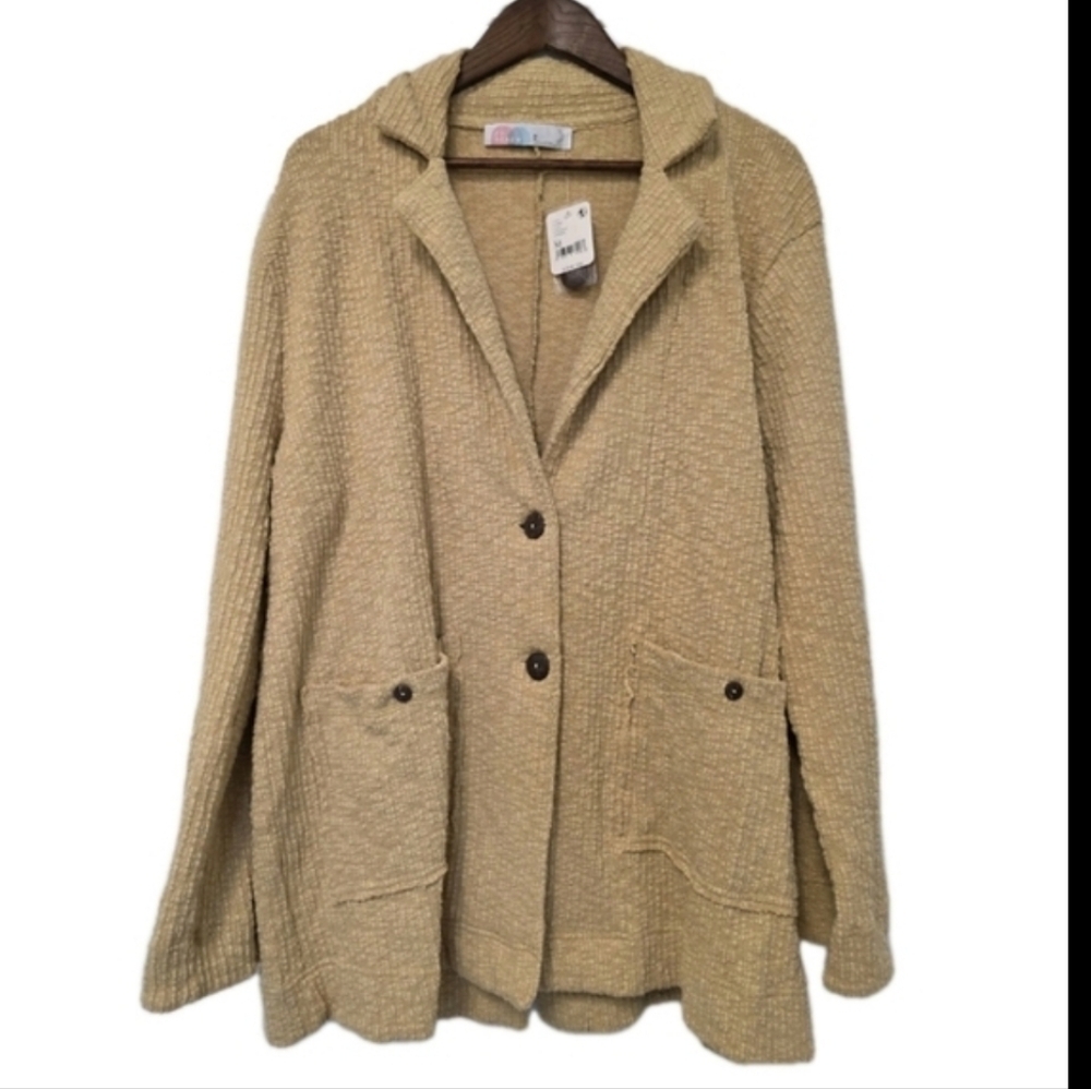 Free People Beach Blazer Size Medium Yellow Tan Oversized  Cardigan stretch